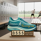 Personalized Running Miles Tracker Sign, Custom Shoe Shelf Decor, Miles Run This Year Counter, Gift for Runners