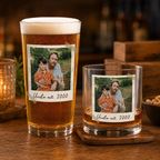 Custom Photo Whiskey & Beer Pint Glass, Personalized Portrait Gift for Dad, Grandpa New Dad,Unique Gift for Him,Portrait Photo Grandpa Glass