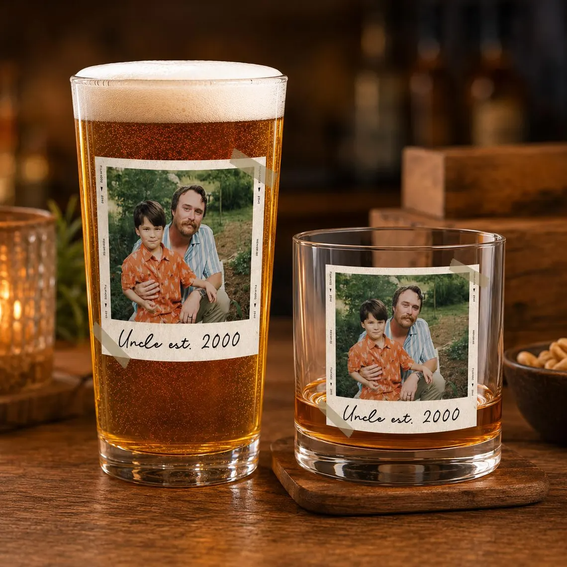 Custom Photo Whiskey & Beer Pint Glass, Personalized Portrait Gift for Dad, Grandpa New Dad,Unique Gift for Him,Portrait Photo Grandpa Glass