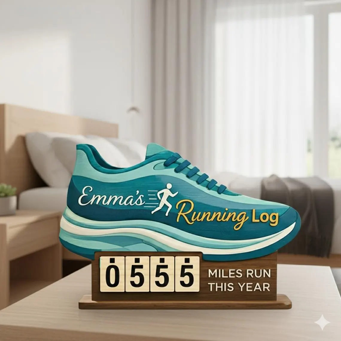 Personalized Running Miles Tracker Sign, Custom Shoe Shelf Decor, Miles Run This Year Counter, Gift for Runners