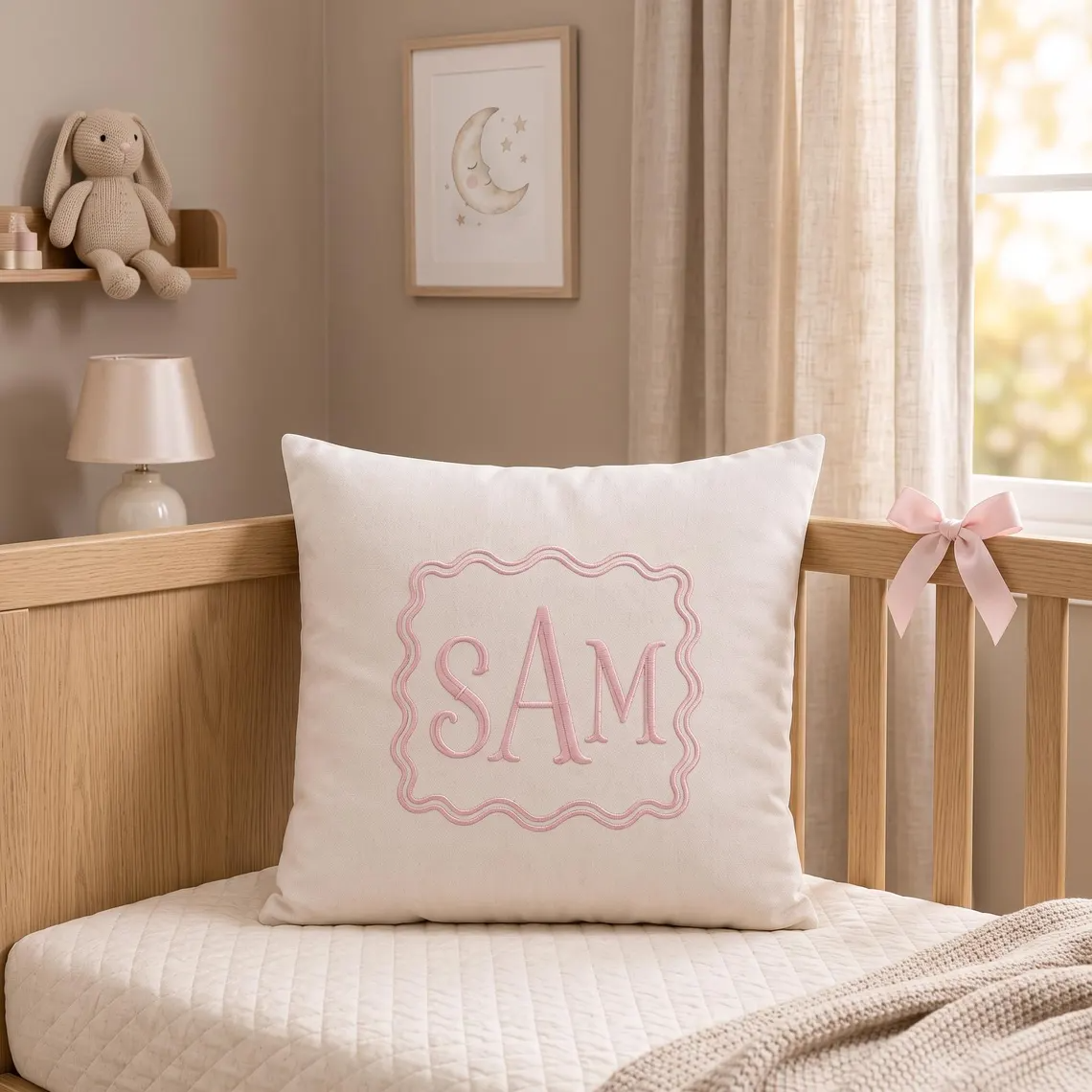 Personalized Monogram Pillow Cover, Custom Embroidered Pillow, Initial Cushion for Nursery Decor, Housewarming Gift for Her