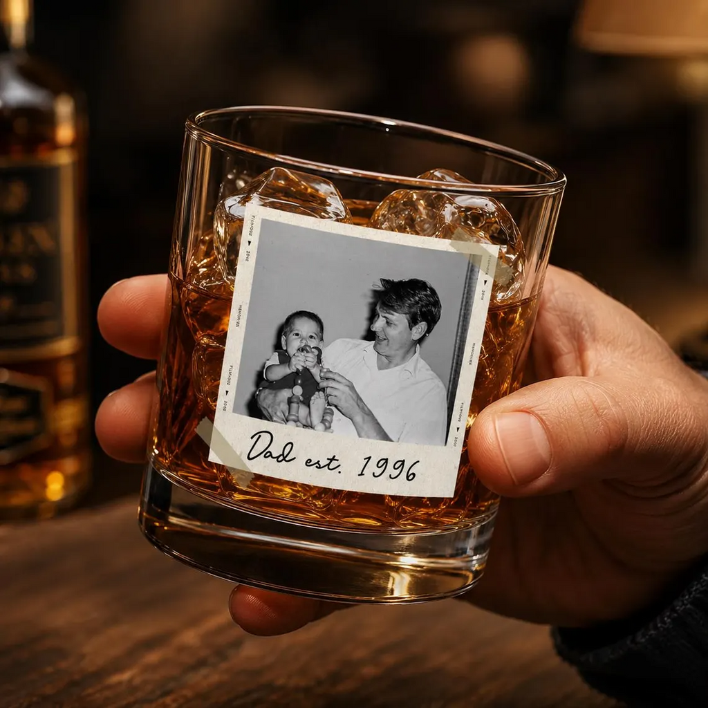 Custom Photo Whiskey & Beer Pint Glass, Personalized Portrait Gift for Dad, Grandpa New Dad,Unique Gift for Him,Portrait Photo Grandpa Glass
