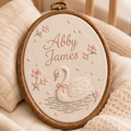 Personalized Embroidered Baby Name Hoop, Swan Nursery Wall Decor, Custom Girl Name Sign, Newborn Baby Shower Gift, Floral Baby Room Decor