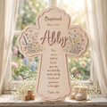 Floral Personalized Baptism Cross for Girls, Custom Name Wood Wall Cross, Baby Girl Christening Gift, Nursery Flower Decor, Bible Verse Art
