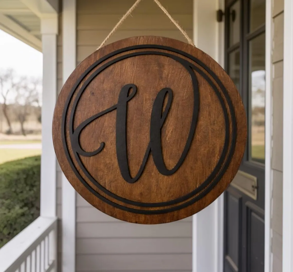 Monogram Door Hanger, Minimalist Door Hanger, Wooden Front Door Welcome Sign, Housewarming Gift