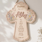 Floral Personalized Baptism Cross for Girls, Custom Name Wood Wall Cross, Baby Girl Christening Gift, Nursery Flower Decor, Bible Verse Art