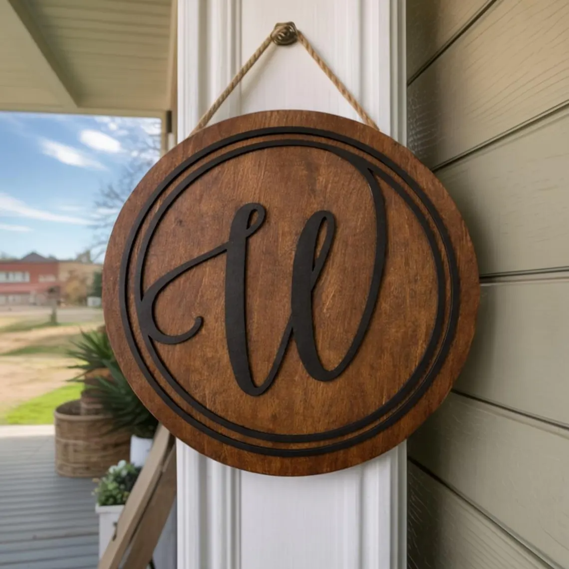 Monogram Door Hanger, Minimalist Door Hanger, Wooden Front Door Welcome Sign, Housewarming Gift