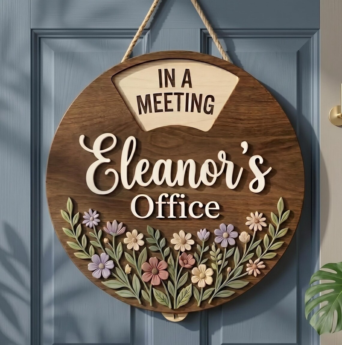 Personalized Wildflowers Spinner Sign, Rotating Work in Progress Wooden Sign, Office Privacy Gift, Office Status Wooden Gift for Her