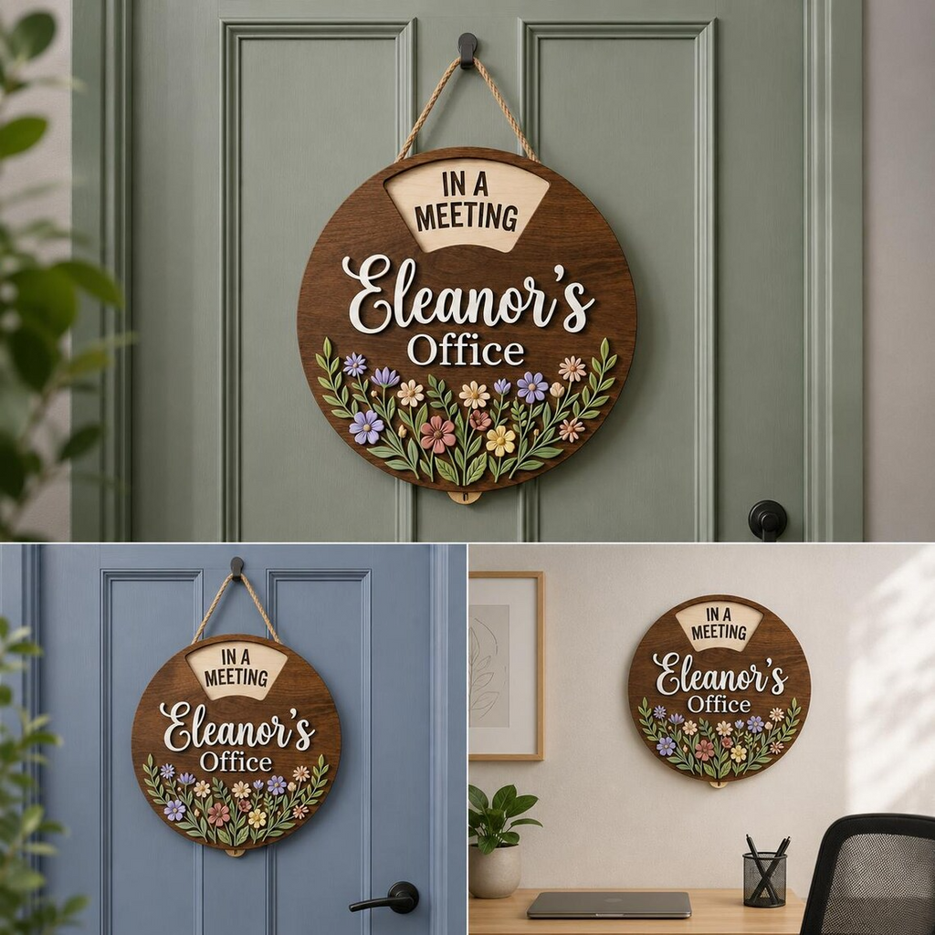 Personalized Wildflowers Spinner Sign, Rotating Work in Progress Wooden Sign, Office Privacy Gift, Office Status Wooden Gift for Her
