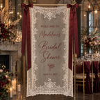 Personalized Lace Wedding Welcome Sign, Custom Fabric Ceremony Banner, Bridal Shower Reception Decor, Romantic Wedding Sign