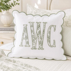 Personalized Monogram Pillow Cover, Custom Embroidered Applique Scallop Cushion, Nursery Dorm Room Throw Pillow, Toddler Decor