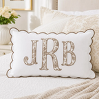 Personalized Monogram Pillow Cover, Custom Embroidered Applique Scallop Cushion, Nursery Dorm Room Throw Pillow, Toddler Decor