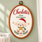 Personalized Baby's First Christmas Lamb Embroidery Hoop 2026 - Custom Name Nursery Keepsake
