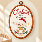 Personalized Baby's First Christmas Lamb Embroidery Hoop 2026 - Custom Name Nursery Keepsake