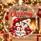 Personalized Penguin Couple Christmas Ornament - Custom Name Glass Tree Bauble 2026