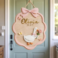 Personalized Goose Wooden Name Sign, Custom Baby Girl Nursery Door Sign, Bow Kids Room Plaque, Cute Goose Nursery Decor, Baby Shower Gift