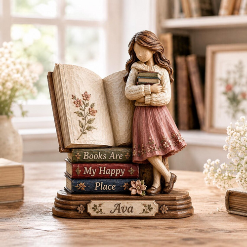 Custom Book Lover Wooden Block, Just A Girl Who Loves Books Shelf Decor, Reader Gift for Her, Library Bookshelf Decor