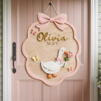 Personalized Goose Wooden Name Sign, Custom Baby Girl Nursery Door Sign, Bow Kids Room Plaque, Cute Goose Nursery Decor, Baby Shower Gift
