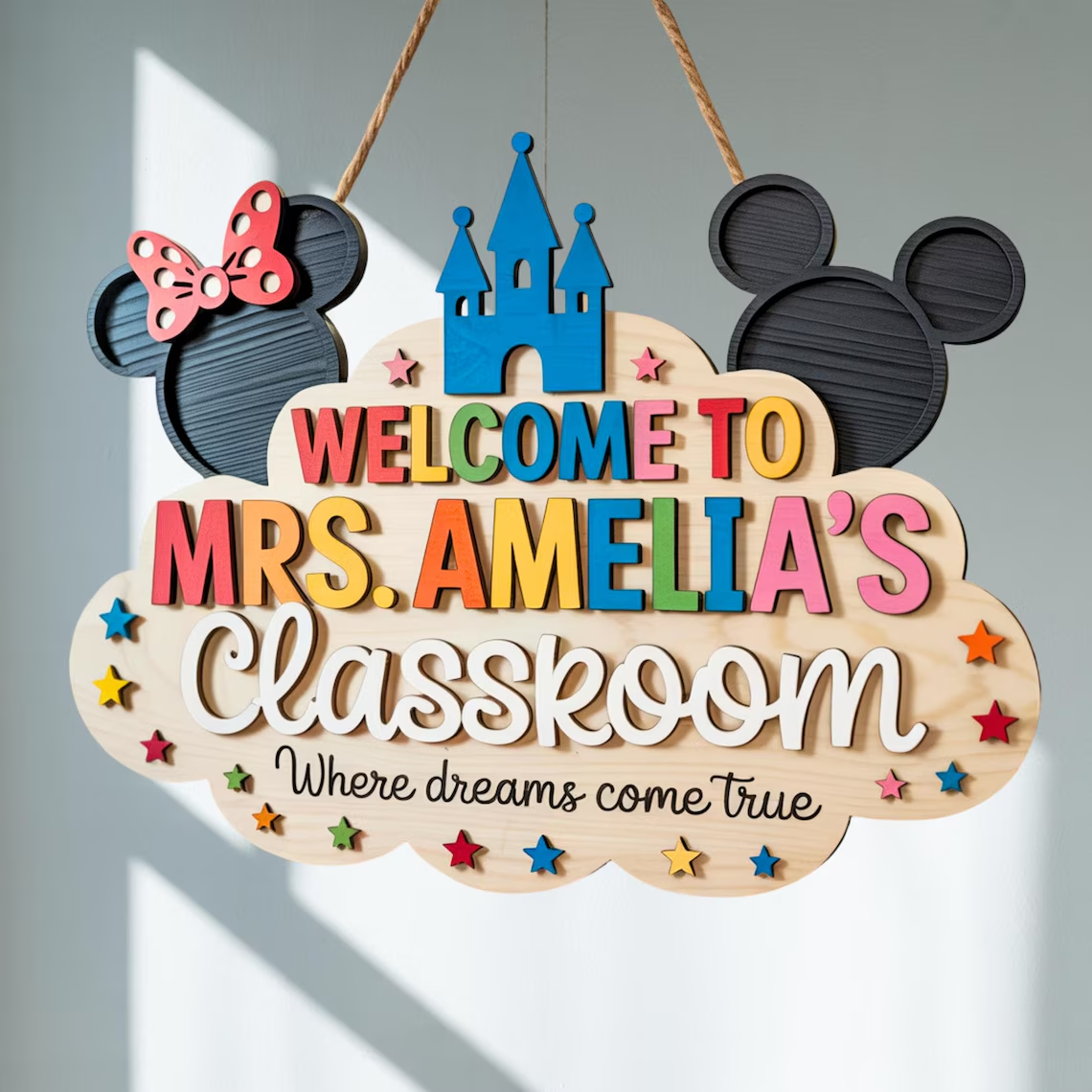 Custom Disney Teacher Welcome 3D Door Sign, Disney Class Wall Decor, Disney Teacher Gift, Teacher Appreciation, Where The Dream Come True
