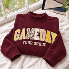 Personalized Gameday Sweatshirt – Custom Team Name Gingham Appliqué Varsity Sweater