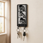 Personalized Wooden Photo Key Holder for Wall, Custom Film Strip Picture Frame with Hooks, New Home Housewarming Gift for Couple