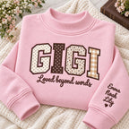 Personalized Gigi Sweatshirt - Patchwork Appliqué Grandma Mock Neck with Grandkids Names on Sleeve