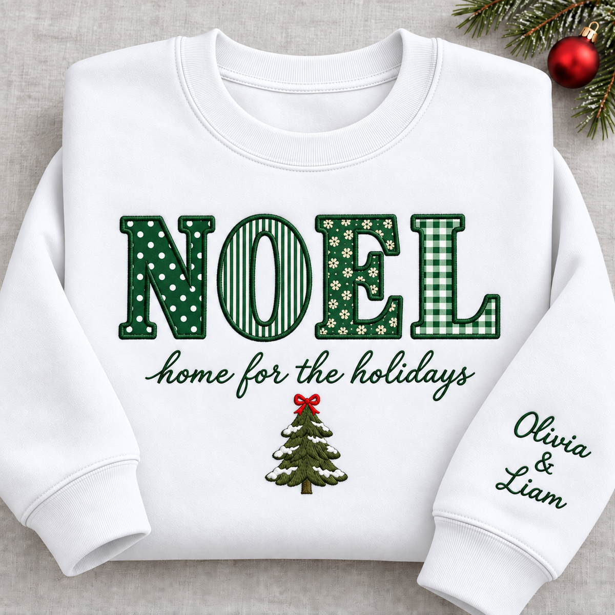 Personalized Noel Appliqué Christmas Sweatshirt - Home for the Holidays Crewneck
