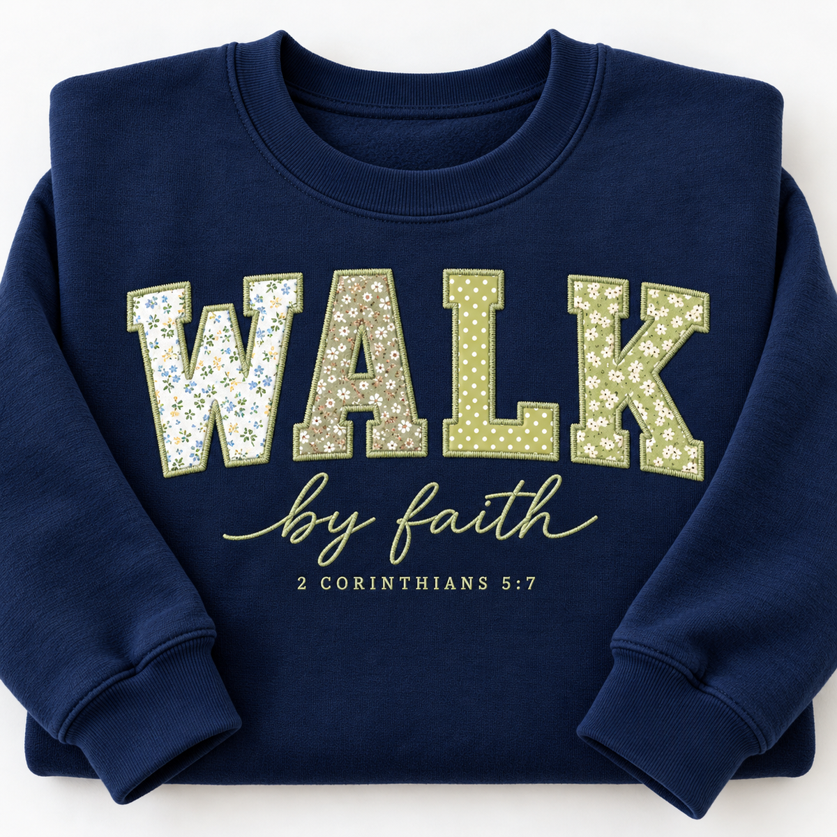 Personalized Walk by Faith Sweatshirt - Custom Bible Verse Appliqué Crewneck, Christian Gift