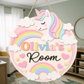 Personalized Unicorn Wooden Name Door Sign, Custom Girl Room Door Hanger, Rainbow Wooden Nursery Wall Decor, Birthday Gifts