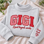 Personalized Gigi Sweatshirt - Patchwork Appliqué Grandma Mock Neck with Grandkids Names on Sleeve
