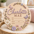 Personalized Floral Baby Announcement Sign