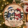 Personalized Wooden Penguin Family Christmas Ornament 2026 - Custom Family Name, Family of 4 Tree Bauble