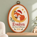 Personalized Baby's First Christmas Sleeping Fox Embroidery Hoop 2026 - Crescent Moon Nursery Decor