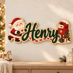 Personalized Santa Wooden Name Door Sign 2026 - Custom Santa Claus & Mailbox 3D Layered Christmas Decor