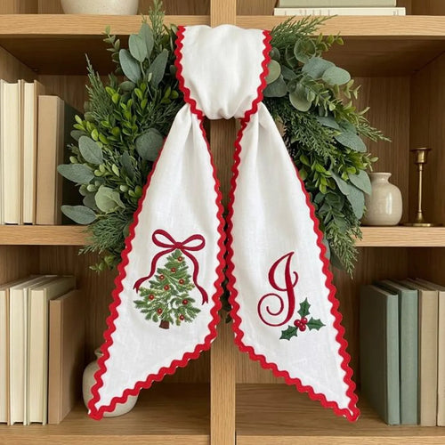Christmas Tree Wreath Sash - Personalized Monogram Front Door Bow