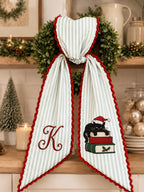 Black Cat Christmas Wreath Sash - Custom Initial Embroidery