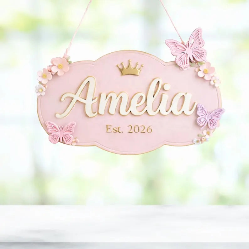 Personalized Pink Nursery Door Sign design detail