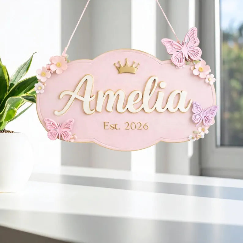 Personalized Pink Nursery Door Sign for nursery decor