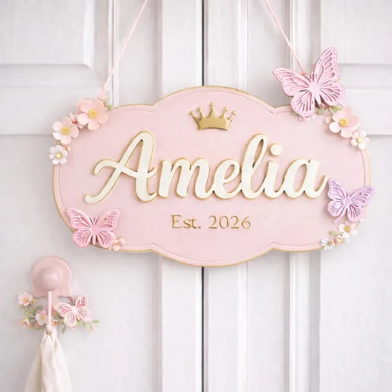 Personalized Pink Nursery Door Sign