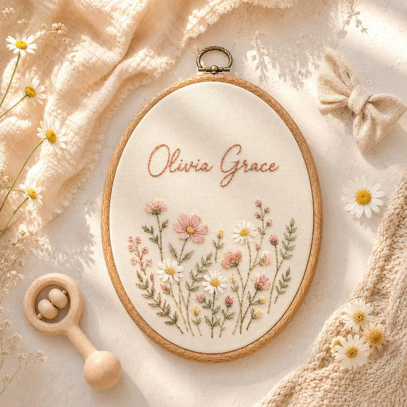 Personalized Floral Baby Name Hoop