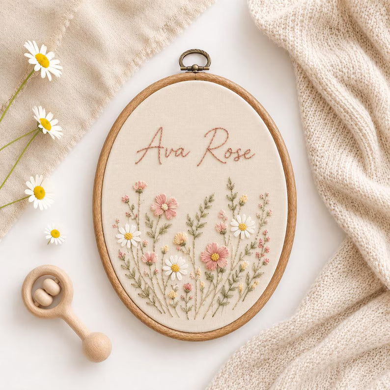 Personalized Floral Baby Name Hoop for nursery wall decor