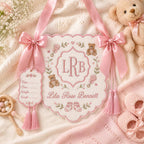 Custom Embroidered Baby Name Banner - Personalized Teddy Bear Monogram Nursery Sign