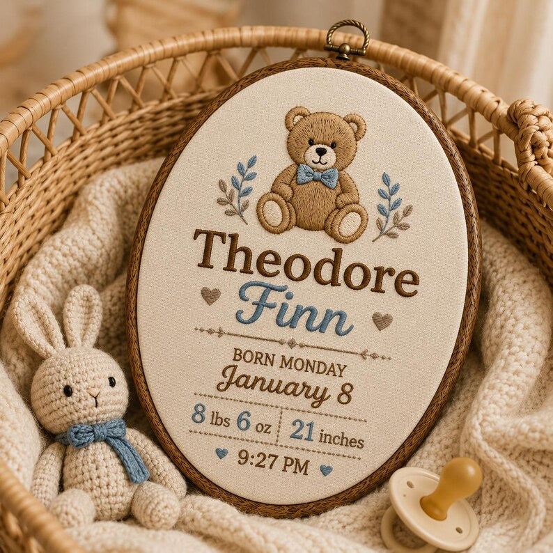 Personalized Birth Stats Embroidery Hoop for newborn photos
