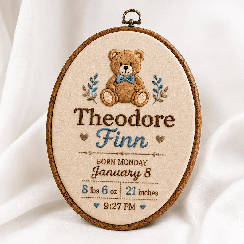 Personalized Birth Stats Embroidery Hoop