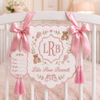 Custom Embroidered Baby Name Banner - Personalized Teddy Bear Monogram Nursery Sign
