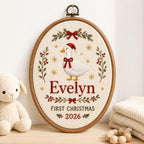 Personalized Baby’s First Christmas Goose Hoop 2026 - Embroidered Name Keepsake