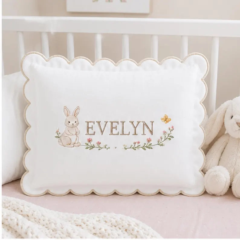 Personalized Bunny Baby Name Pillow - Floral Nursery Cover