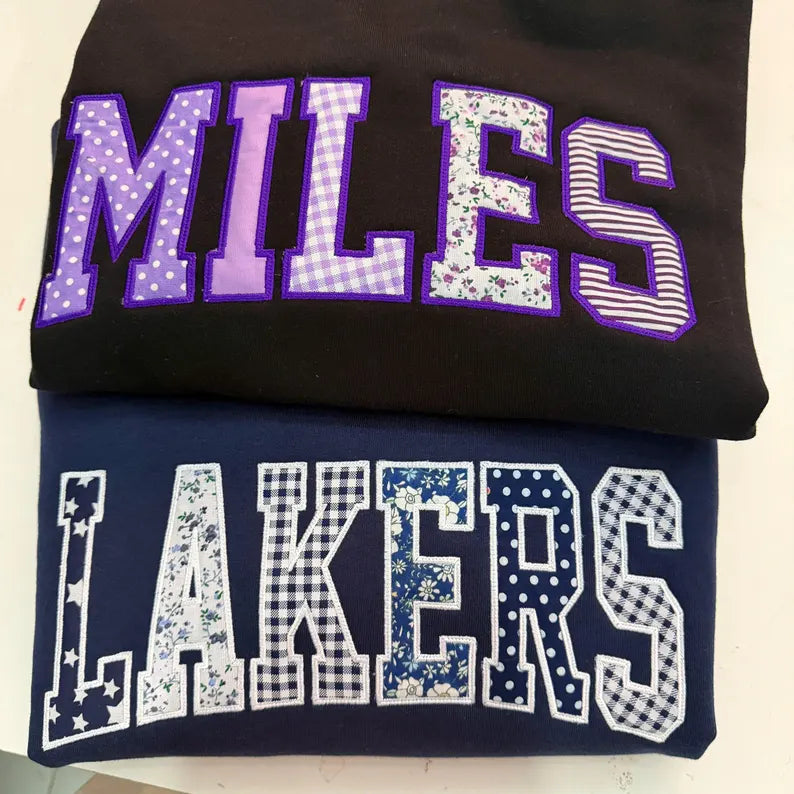 Custom Initial Applique Sweatshirt display detail