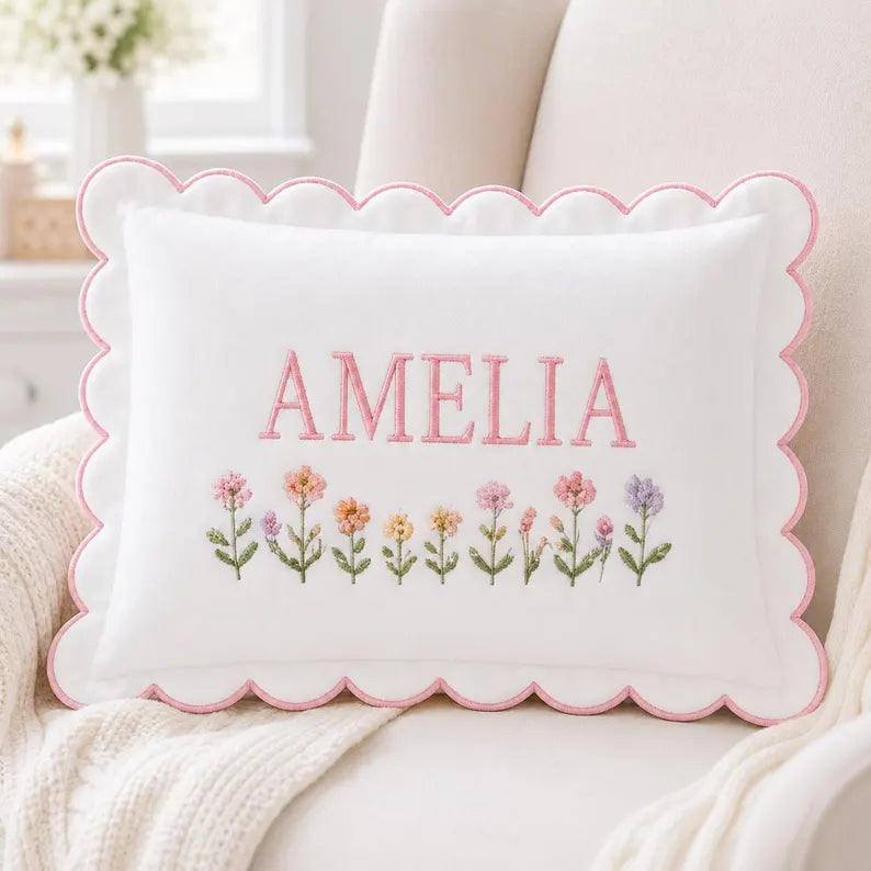 Personalized Floral Crest Baby Name Pillow - Nursery Keepsake