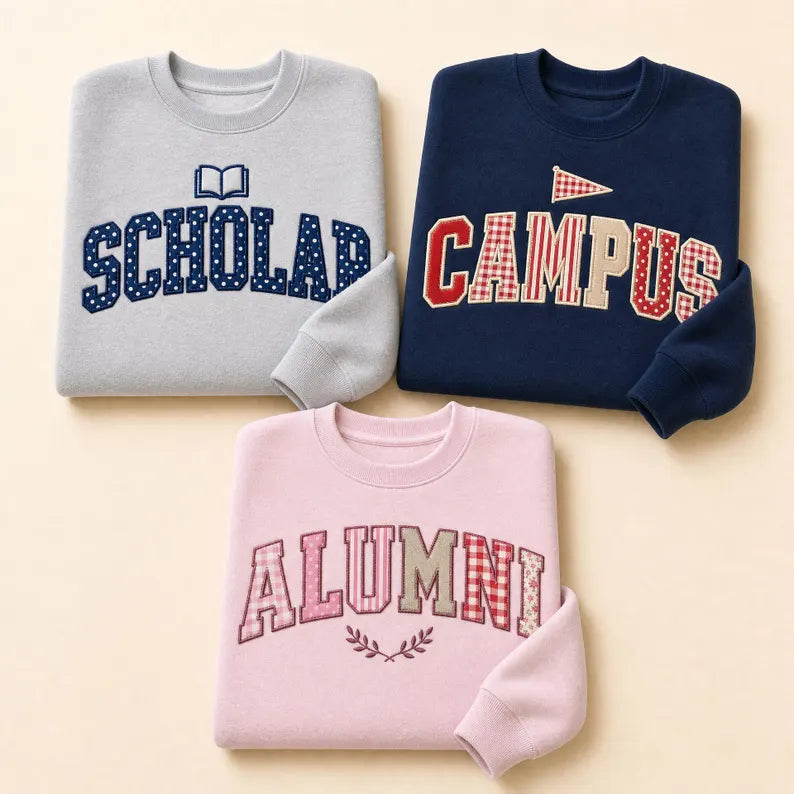 Custom Word Applique Sweatshirt design detail